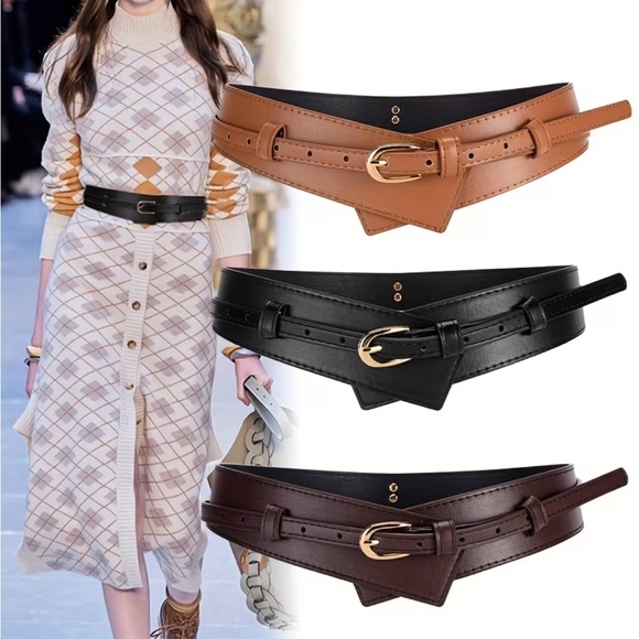 2 BELTS IN 1 - Women\'s Coffee Color Belt, Casual Retro Style main image 10
